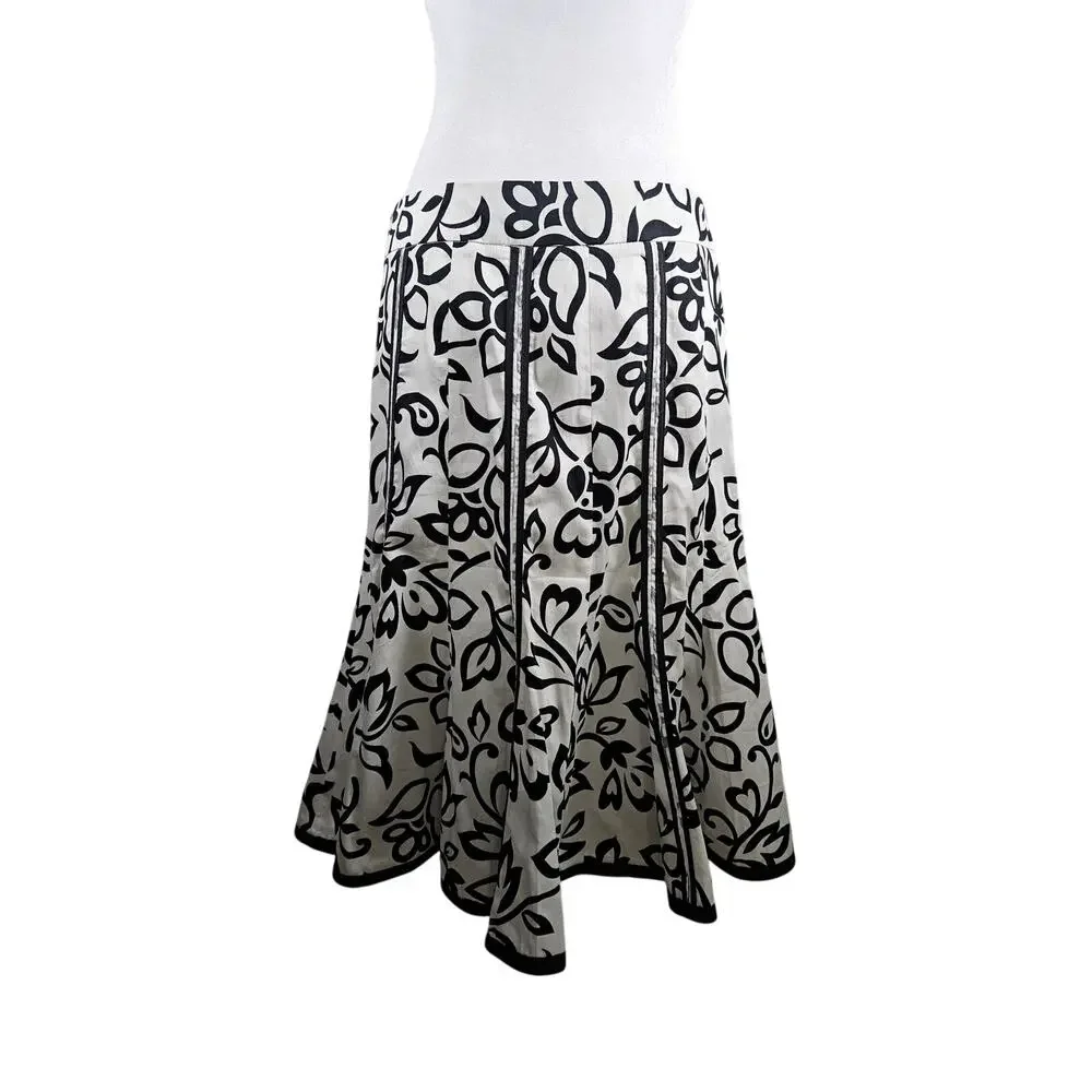 Willi Smith‎ Womens Cotton Flared Skirt Black White Size 10